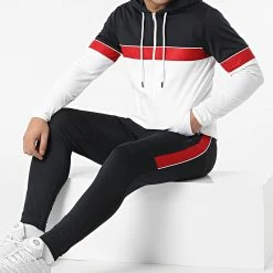 Meilleure vente 😀 Ensemble De Survetement Training Avec Bande Mesh 0052 Bleu Marine Blanc de LBO ⌛