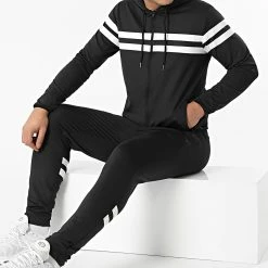 Promo 👍 Ensemble De Survêtement Training Avec Bandes 0053 Noir de LBO 😍