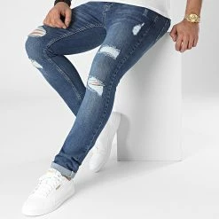 Grosses soldes 🎁 Jean Slim Fit Avec Déchirures 2104 Bleu Denim de LBO 🧨 -France LBO Soldes Boutique lbo 291568 FAB SHALBO 2104 20211229T140131 03