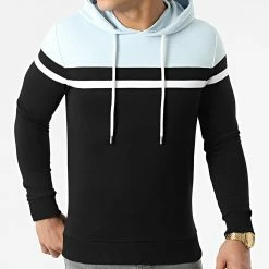 De gros ⌛ Sweat Capuche Tricolore 2211 Bleu Ciel Blanc Noir de LBO 🔥