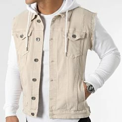 Bon marché 🎉 Veste Jean A Capuche 2055 Blanc Denim Beige de LBO ⭐ -France LBO Soldes Boutique lbo 292347 FAB SHALBO 2055 20220121T150828 03