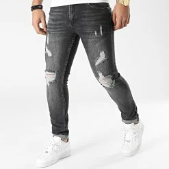 Meilleure vente 💯 Jean Slim Fit Avec Déchirures 2078 Gris Denim Foncé de LBO 💯