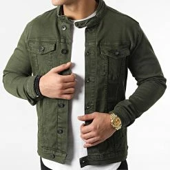 Vente flash 🌟 Veste Jean Biker 2096 Denim Vert Kaki de LBO 🎉