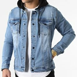 Offres 🔥 Veste Jean A Capuche 2129 Bleu Denim Noir de LBO 👍