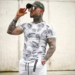 De gros 😀 Tee 👕 Shirt Oversize Imprimé Avec Revers 2144 Tropical Blanc de LBO 🛒 -France LBO Soldes Boutique lbo 300180 FAB SHALBO 2144 20220511T104118 06