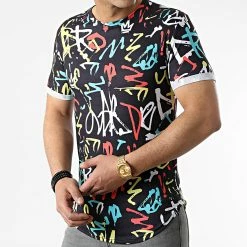 Grosses soldes 👍 Tee 👕 Shirt Oversize Imprimé Avec Revers 2170 Graffiti Noir de LBO 🎁