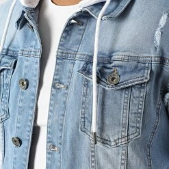 De gros ⌛ Veste Jean A Capuche 2258 Bleu Denim Blanc de LBO 😀 -France LBO Soldes Boutique lbo 301203 FAB SHALBO 2258 20220411T154634 02