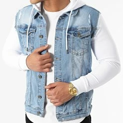 De gros ⌛ Veste Jean A Capuche 2258 Bleu Denim Blanc de LBO 😀 -France LBO Soldes Boutique lbo 301203 FAB SHALBO 2258 20220411T154636 03
