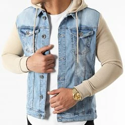 Meilleure affaire 🔔 Veste Jean A Capuche 2259 Bleu Denim Beige de LBO 😀 -France LBO Soldes Boutique lbo 301206 FAB SHALBO 2259 20220411T154608 03