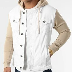 Meilleur prix 🎉 Veste Jean A Capuche 2260 Beige Denim Blanc de LBO 🎁