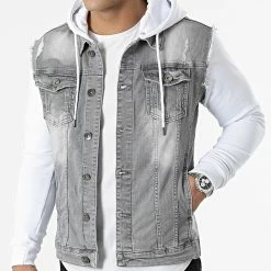 De gros 🎁 Veste Jean A Capuche 2261 Gris Denim Blanc de LBO 👍 -France LBO Soldes Boutique lbo 301212 FAB SHALBO 2261 20220322T085751 01