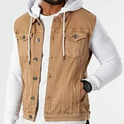 Remise 🎉 Veste Jean A Capuche 2263 Camel Denim Blanc de LBO 🔥