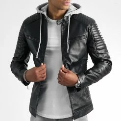 Grosses soldes 😍 Veste Biker Capuche 0041 Noir Gris Chiné de LBO 🤩 -France LBO Soldes Boutique lbo 301335 FAB LBO 1070318 0041 20220711T153847 03
