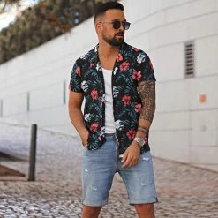 Acheter 🛒 Chemise Manches Courtes Imprimé Floral 2370 Noir de LBO 💯 -France LBO Soldes Boutique lbo 304401 FAB SHALBO 2370 20220608T151432 05