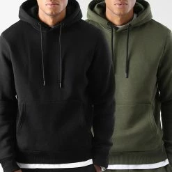 Nouveau ⭐ Lot de 2 Sweats Capuche 0181 Noir et Kaki de LBO 🎁