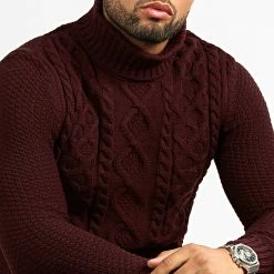 Vente flash ✨ Pull Col Roulé Torsades 0188 Bordeaux de LBO 🔥