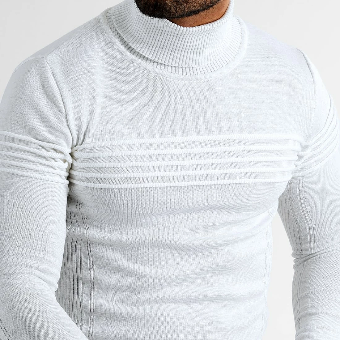 Budget 👍 Pull Col Roulé Avec Empiecement Blanc 0199 Ecru de LBO 🥰 5 Budget 👍 Pull Col Roulé Avec Empiecement Blanc 0199 Ecru de LBO 🥰 – Image 3