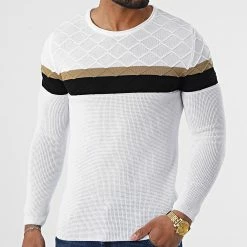 Meilleure vente 🧨 Pull Tricolore 0192 Blanc Noir Camel de LBO 🥰