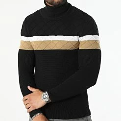 Bon marché 🤩 Pull Col Roulé Tricolore 0201 Noir Blanc Camel de LBO 👏