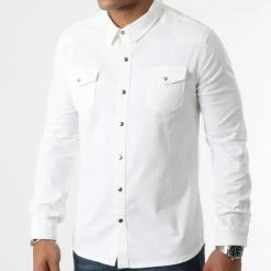 Promo 😉 Chemise Jean Manches Longues 1739 Blanc de LBO ❤️