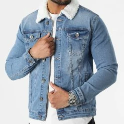 Tout neuf 🛒 Veste Jean Col Fourrure 1884 Bleu Denim de LBO 👍