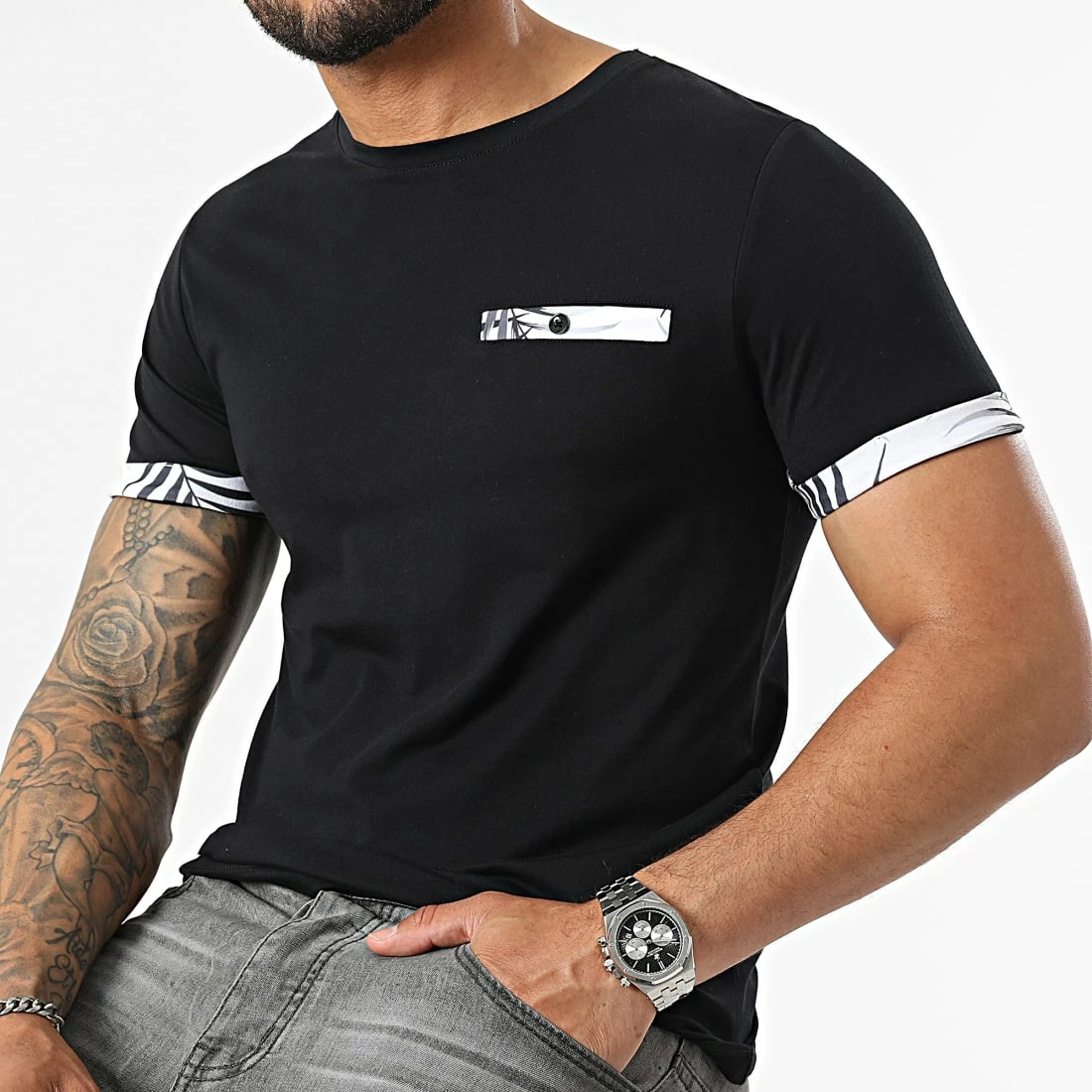 Le moins cher 👍 Tee 👕 Shirt Poche Détails Imprimé Tropical 2336 Noir de LBO ⌛ 5 Le moins cher 👍 Tee 👕 Shirt Poche Détails Imprimé Tropical 2336 Noir de LBO ⌛ – Image 3