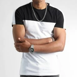 Sortie 🛒 Tee 👕 Shirt A Bandes Bicolore 2417 Blanc Noir de LBO 💯