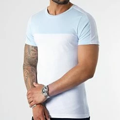Nouveau 😀 Tee 👚 Shirt Bicolore 2449 Blanc Bleu Ciel de LBO 😀