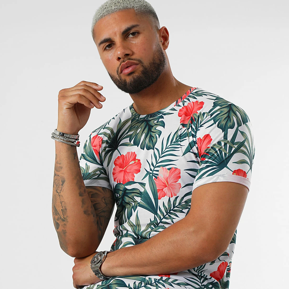 Grosses soldes ⌛ Tee 👕 Shirt Oversize Imprimé Avec Revers 2455 Tropical Blanc Vert de LBO 👍 4 Grosses soldes ⌛ Tee 👕 Shirt Oversize Imprimé Avec Revers 2455 Tropical Blanc Vert de LBO 👍 – Image 2
