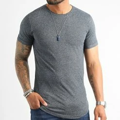 Coupon 👏 Tee 👕 Shirt Oversize Avec Revers 2482 Bleu Marine Chiné de LBO 🛒