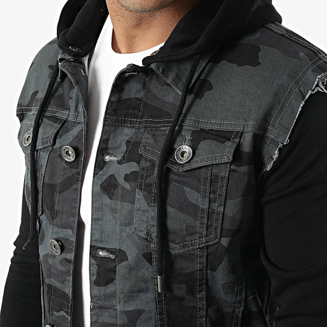 Remise 🧨 Veste Jean A Capuche 2467 Camouflage Noir Gris Anthracite de LBO 💯 4 Remise 🧨 Veste Jean A Capuche 2467 Camouflage Noir Gris Anthracite de LBO 💯 – Image 2