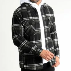 Vente flash 😍 Surchemise A Carreaux 2487 Noir Vert Kaki de LBO 🥰