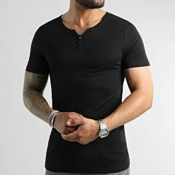 Vente flash 😉 Tee 👕 Shirt Avec Boutons 2403 Noir de LBO 🎉