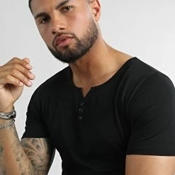 Vente flash 😉 Tee 👕 Shirt Avec Boutons 2403 Noir de LBO 🎉 -France LBO Soldes Boutique lbo 318103 SHALBO 2403 20220708T152049 03