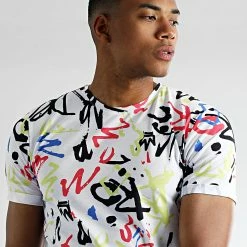 Remise 🎁 Tee 👚 Shirt Oversize Imprimé Avec Revers 2429 Graffiti Blanc de LBO ✔️ -France LBO Soldes Boutique lbo 318105 SHALBO 2429 20220708T154948 02