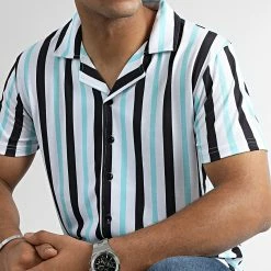 Top 10 😍 Chemise Manches Courtes A Rayures 2511 Noir Blanc Bleu Pastel de LBO 🌟 -France LBO Soldes Boutique lbo 319977 SHALBO 2511 20220812T145408 01