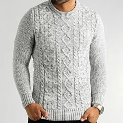 Meilleure vente 🥰 Pull Col Rond Torsades 0251 Gris Clair de LBO 💯