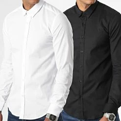 Top 10 ✨ Lot de 2 Chemises Manches Longues Slim Fit 2514 Blanc Et Noir de LBO 🎉