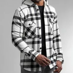 De gros 😉 Surchemise A Carreaux Avec Capuche 2516 Noir Blanc de LBO 💯