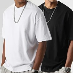 Bon marché 🌟 Lot de 2 Tee 👚 Shirts Oversize Large 2567 Noir Blanc de LBO 🧨