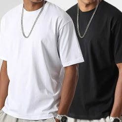 Acheter 🎁 Lot de 2 Tee 👚 Shirts Oversize Avec Revers 2582 Noir Blanc de LBO 🧨