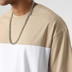 Offres 🌟 Tee 👚 Shirt Oversize Large Bicolore 2593 Beige Blanc de LBO 🔔 -France LBO Soldes Boutique lbo 324198 SHALBO 2593 20220805T160722 02