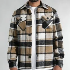 Vente flash 🔥 Surchemise A Carreaux TM2201 Beige Blanc Noir de LBO ⌛