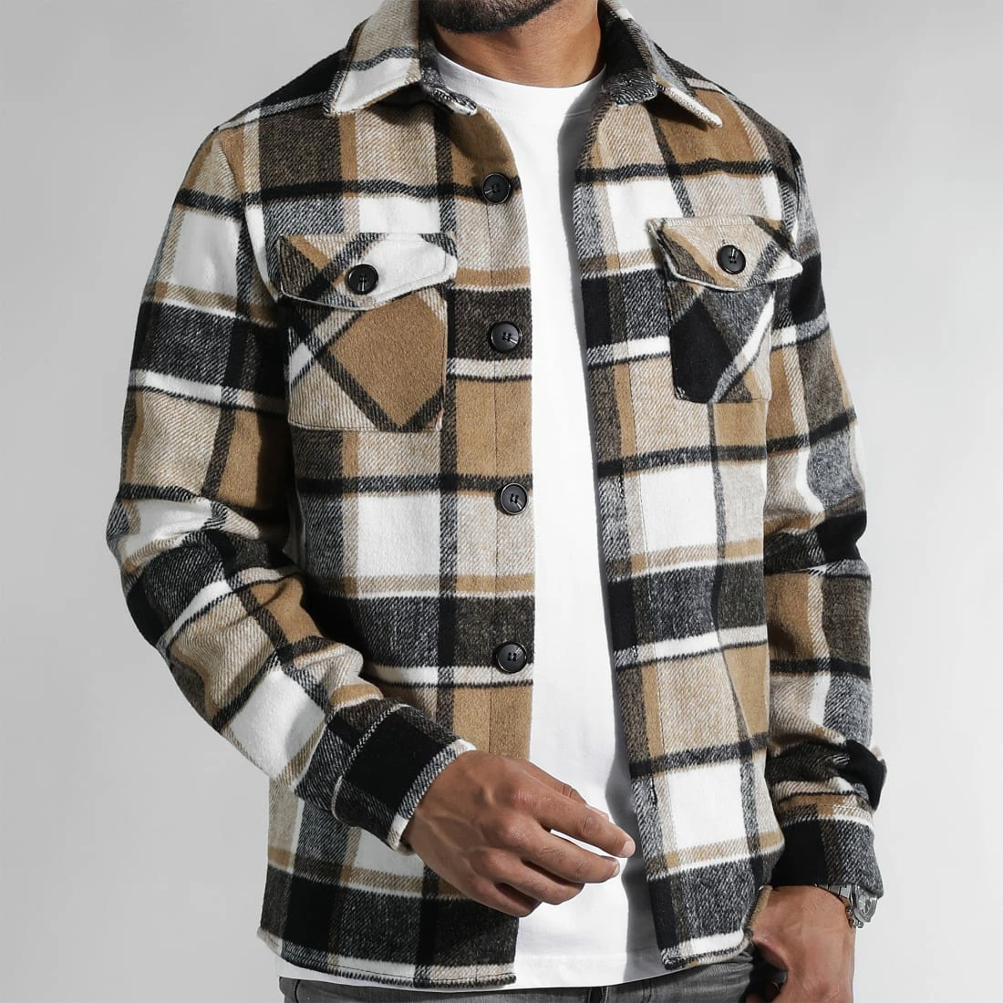 Vente flash 🔥 Surchemise A Carreaux TM2201 Beige Blanc Noir de LBO ⌛ 5 Vente flash 🔥 Surchemise A Carreaux TM2201 Beige Blanc Noir de LBO ⌛ – Image 3