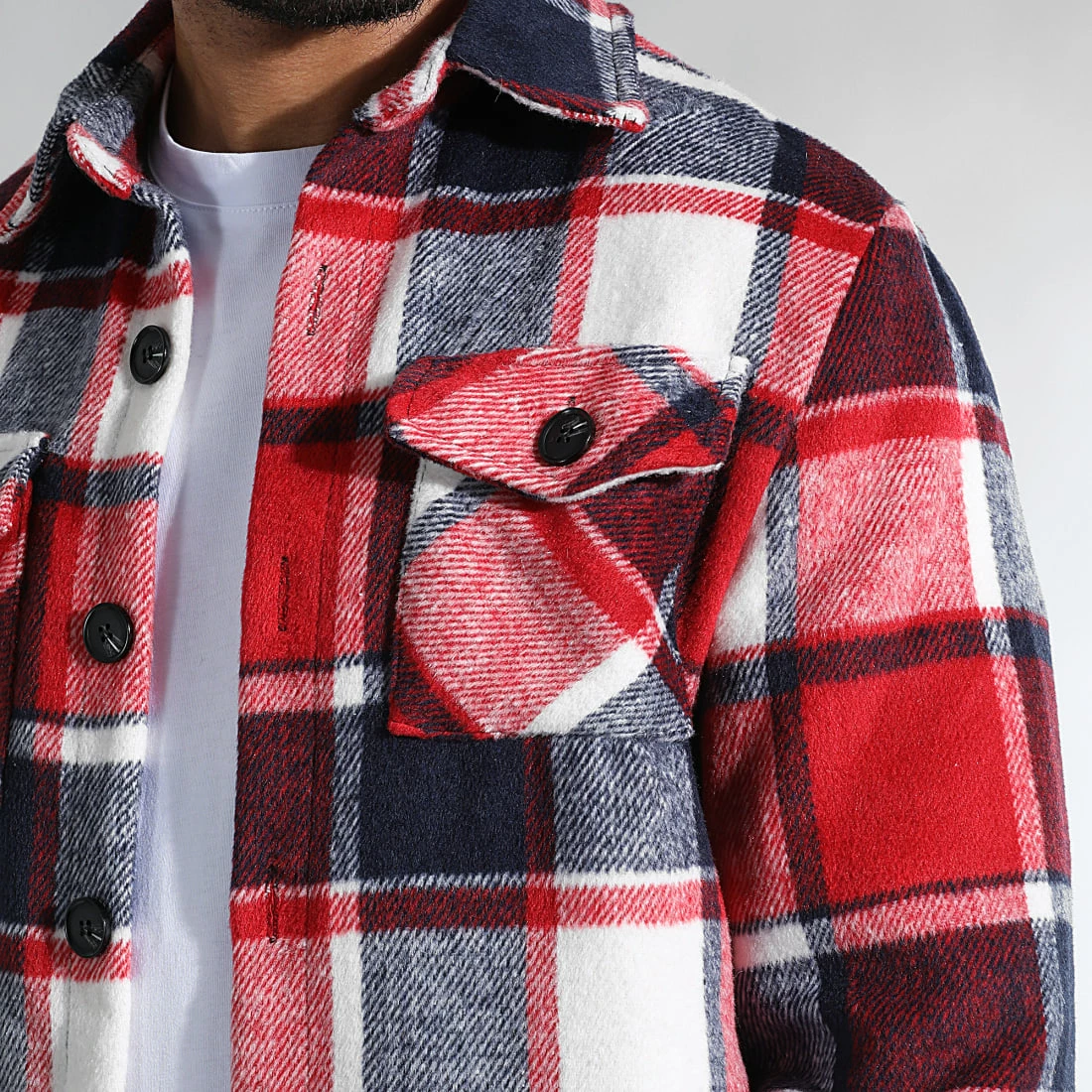 Nouveau 💯 Surchemise A Carreaux 0102 Bleu Marine Blanc Rouge de LBO 👍 4 Nouveau 💯 Surchemise A Carreaux 0102 Bleu Marine Blanc Rouge de LBO 👍 – Image 2