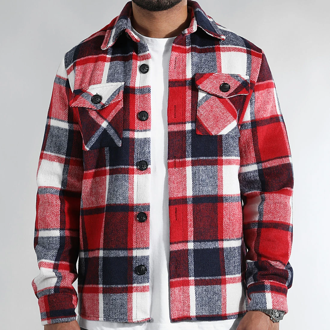 Nouveau 💯 Surchemise A Carreaux 0102 Bleu Marine Blanc Rouge de LBO 👍 5 Nouveau 💯 Surchemise A Carreaux 0102 Bleu Marine Blanc Rouge de LBO 👍 – Image 3