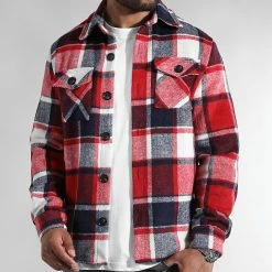 Nouveau 💯 Surchemise A Carreaux 0102 Bleu Marine Blanc Rouge de LBO 👍