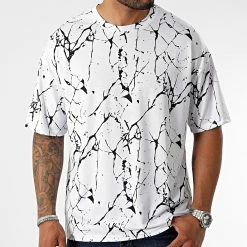 Grosses soldes 😉 Tee 👚 Shirt Oversize Large Imprimé 2646 Marble Blanc de LBO ✔️