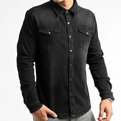 Promo 🤩 Chemise Jean Manches Longues Jean 0057 Noir Denim de LBO 🎉