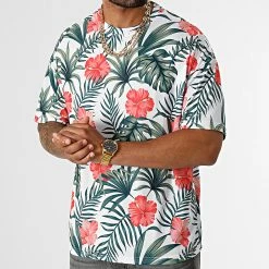 Top 10 🎉 Tee 👕 Shirt Oversize Large Imprimé 2684 Tropical Blanc Vert de LBO 🌟